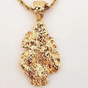 Goldfather's Jewelry. 24K Gold Layered Nugget Pendant & 2mm 22" Chain. UNISEX.